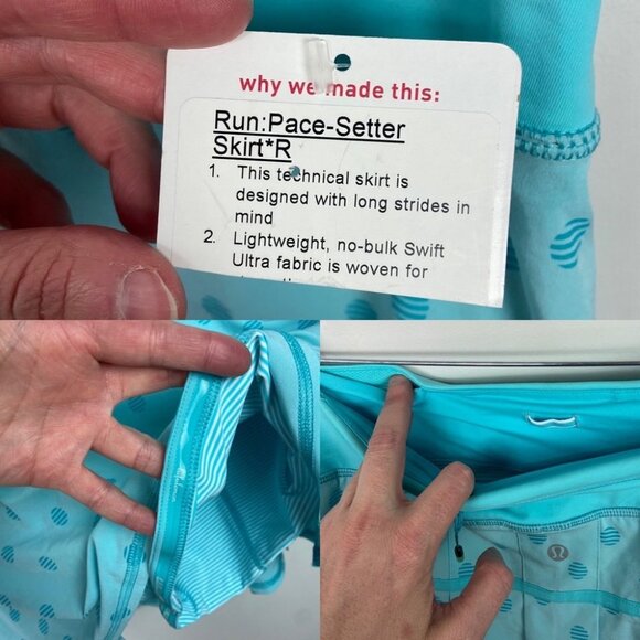 NWT Lululemon Pace Setter Skirt‎ Stripe Dot Printed Angel Blue Tennis Skort 10 - Picture 8 of 15